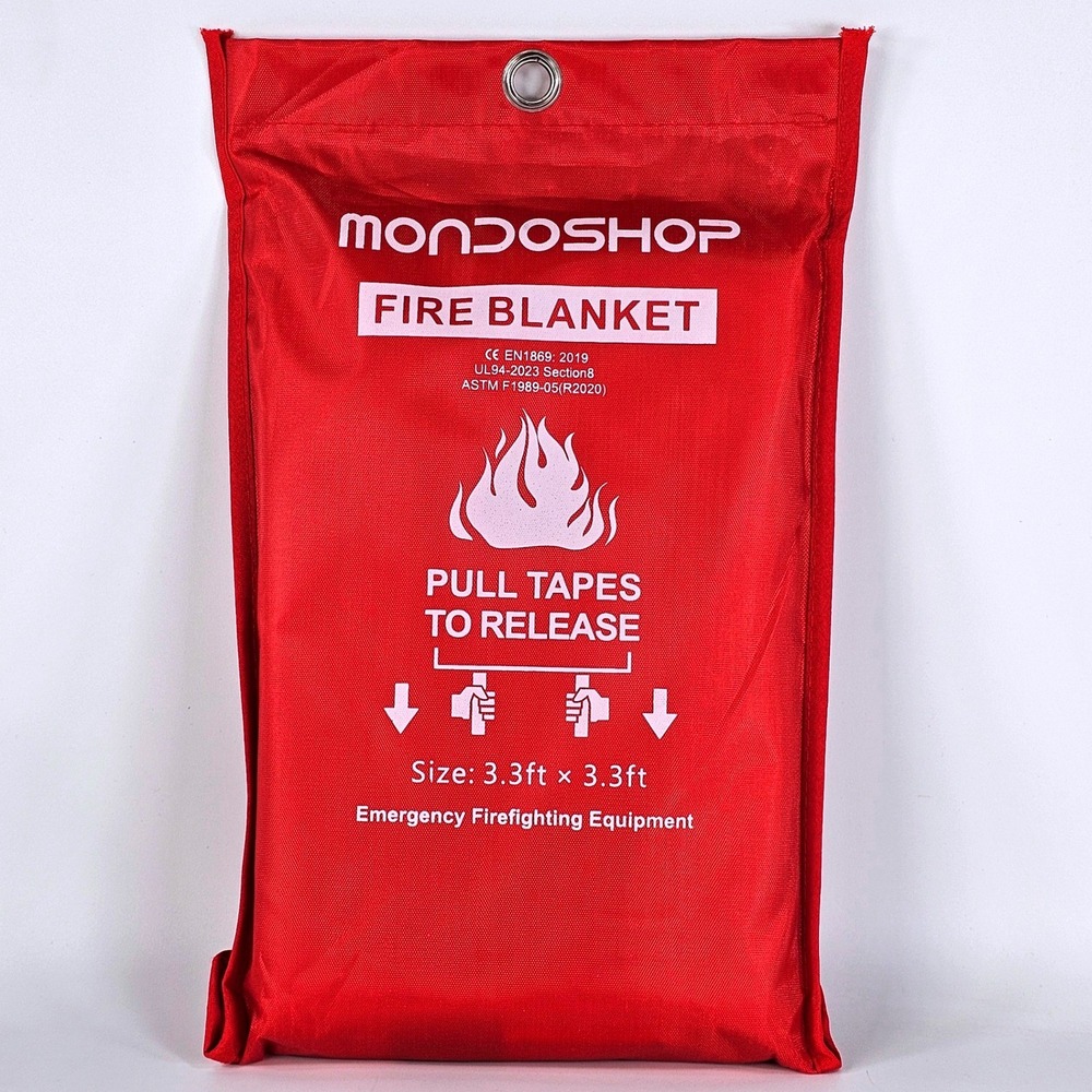 Mondoshop Emergency Fire Blanket 3.3ft x 3.3ft Fiberglass Flame Retardant Red